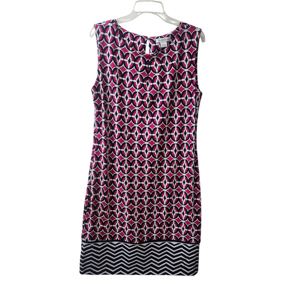 Liz Claiborne Geometric Pattern Dress Navy, Pink and White Size Large - Picture 5 of 9